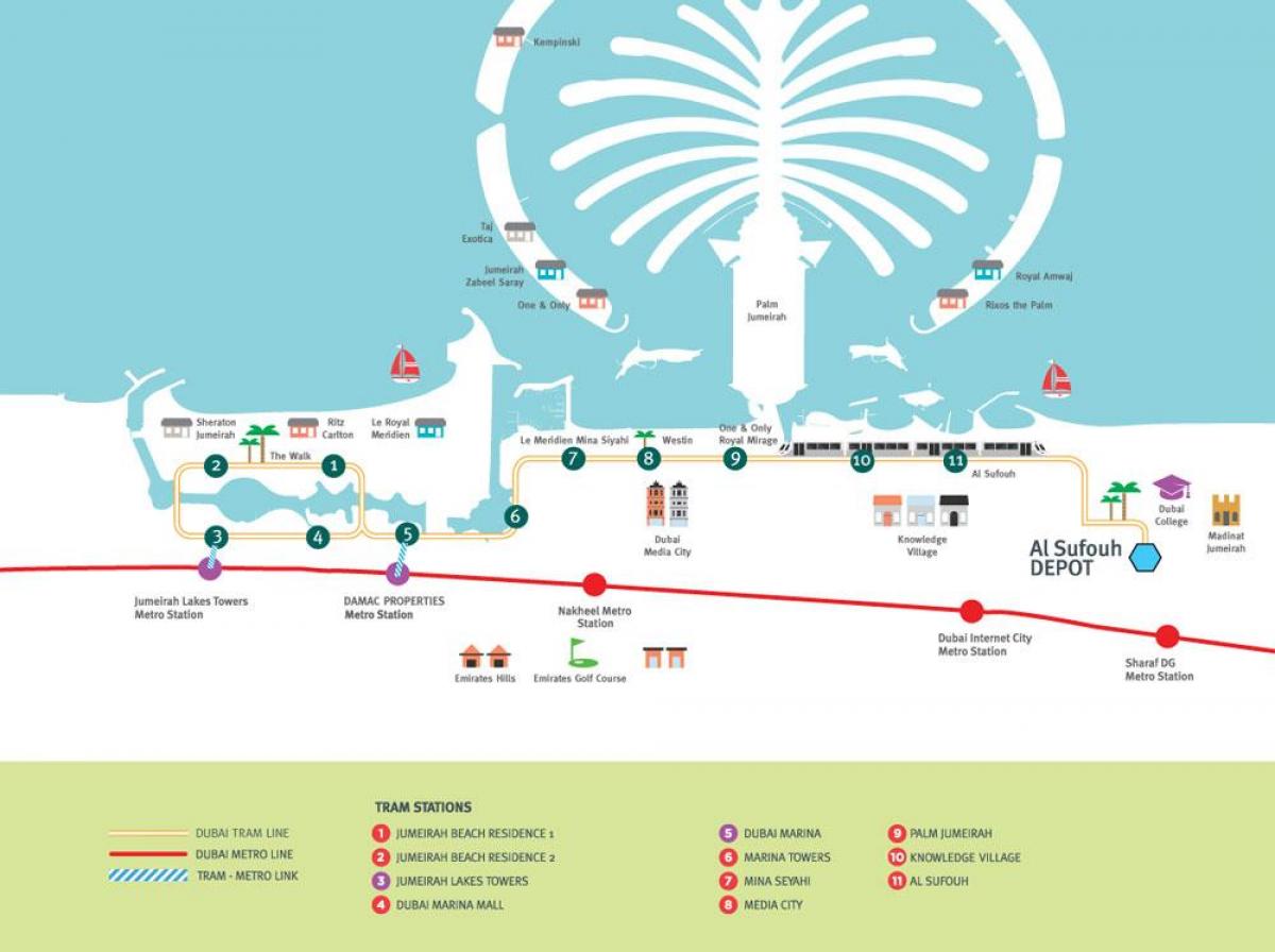 خريطة محطات الترام في دبي
